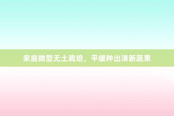 家庭微型无土栽培，平缓种出清新蔬果